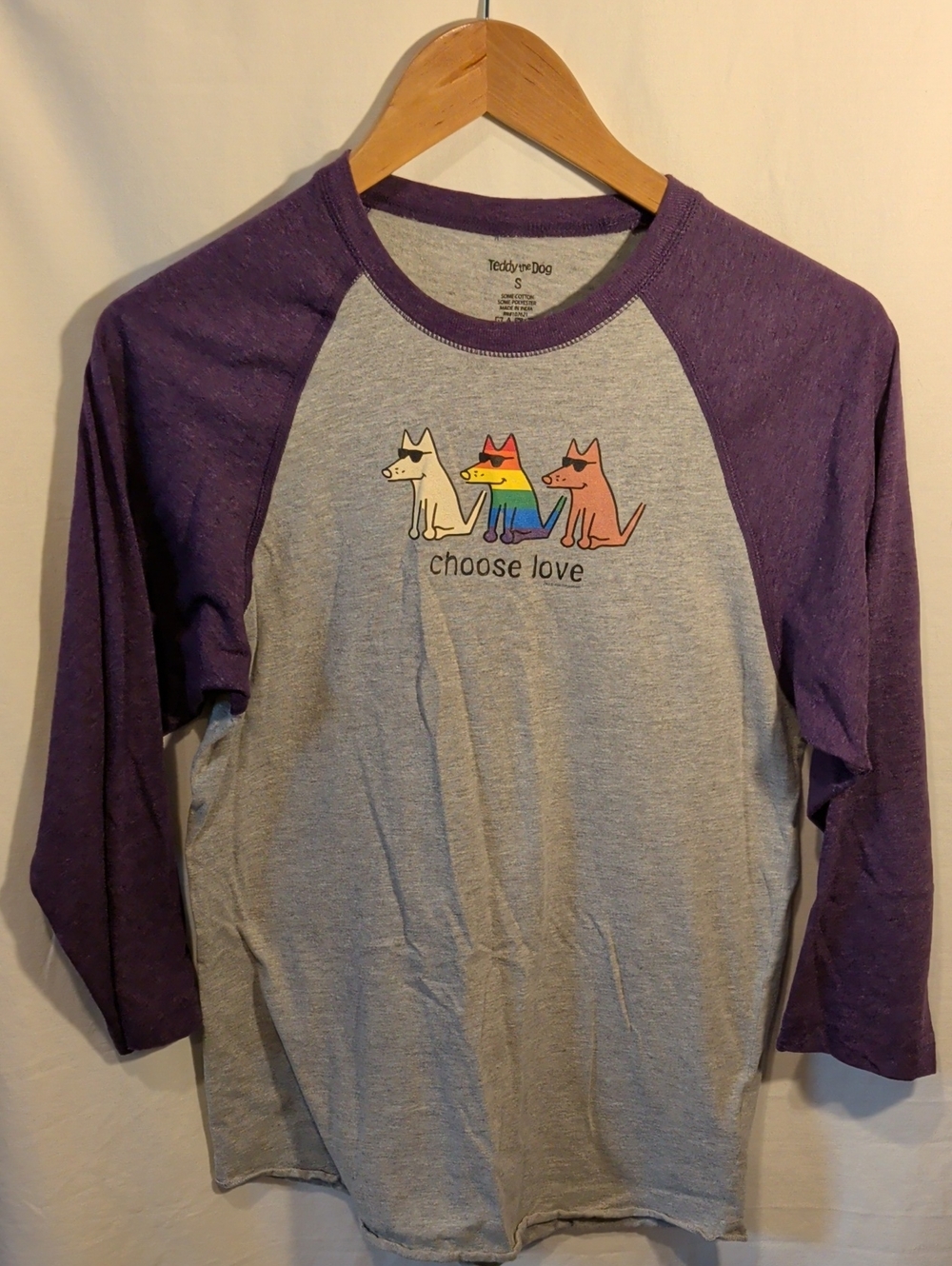 Teddy The Dog  "Choose Love" Purple Baseball Tee